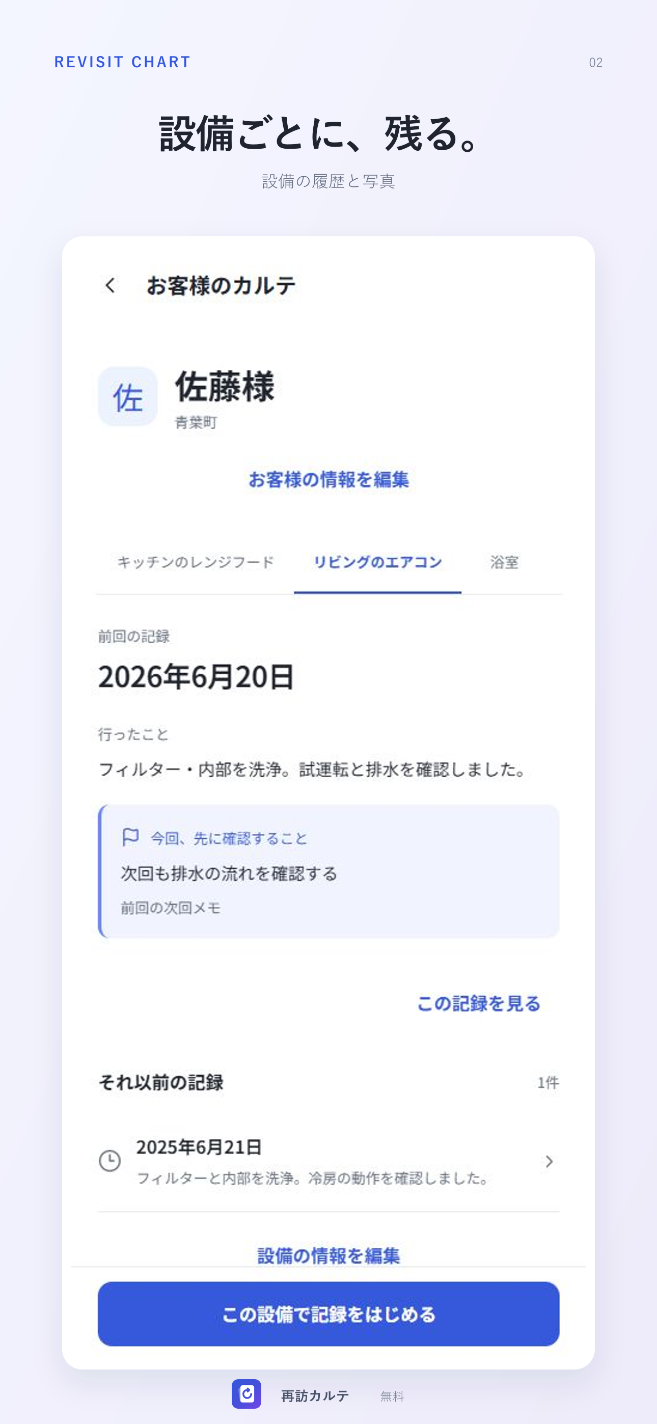 設備ごとに、残る。 設備の履歴と写真